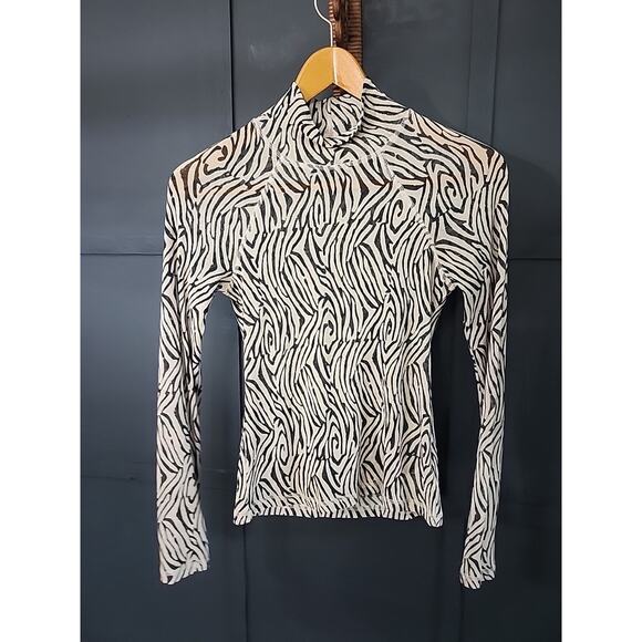 Nanuska Sheer Top, Long Sleeve with High Neck, Medium, Brown and Black - Picture 1 of 9